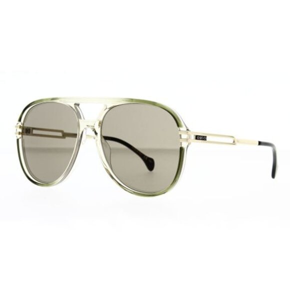 NEW GUCCI AVIATOR SUNGLASSES GUCCI GG1104S 003 GREEN BROWN EYEWEAR - Picture 1 of 3